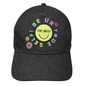 BE UR TRUE SELF Slideback 5 Panel Cap Black One Size Embroidered Sugar & Jade